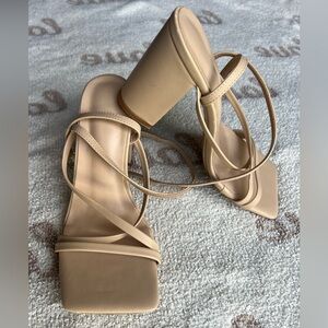 Nude Square Toe Strappy Block Heel Sandals – Size 6